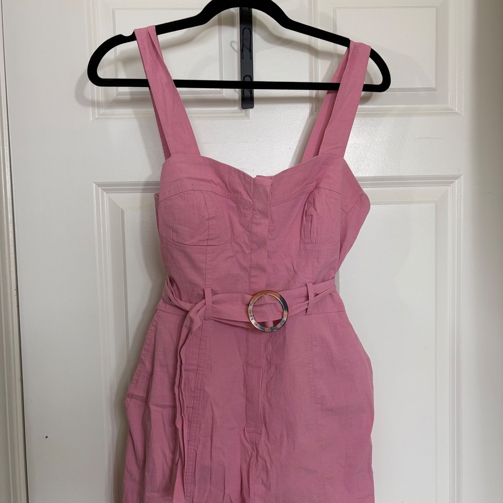 Zara Pink Belted Utility Jumpsuit Sweetheart Neck Bustier Straight Leg Small